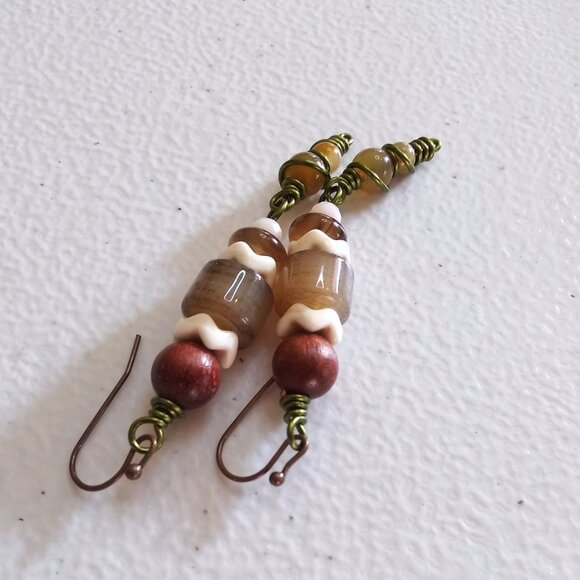 OOAK Feminine & Sexy Dangle Earrings! Fall Hues Boho Mixed Media Bead Selection - Picture 7 of 9